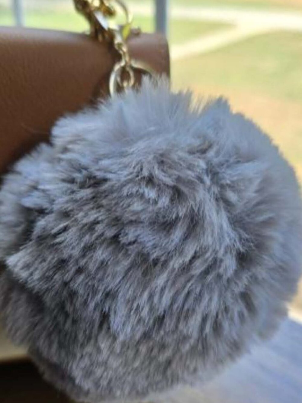Gray Faux Fur Pom-Pom Bag Charm